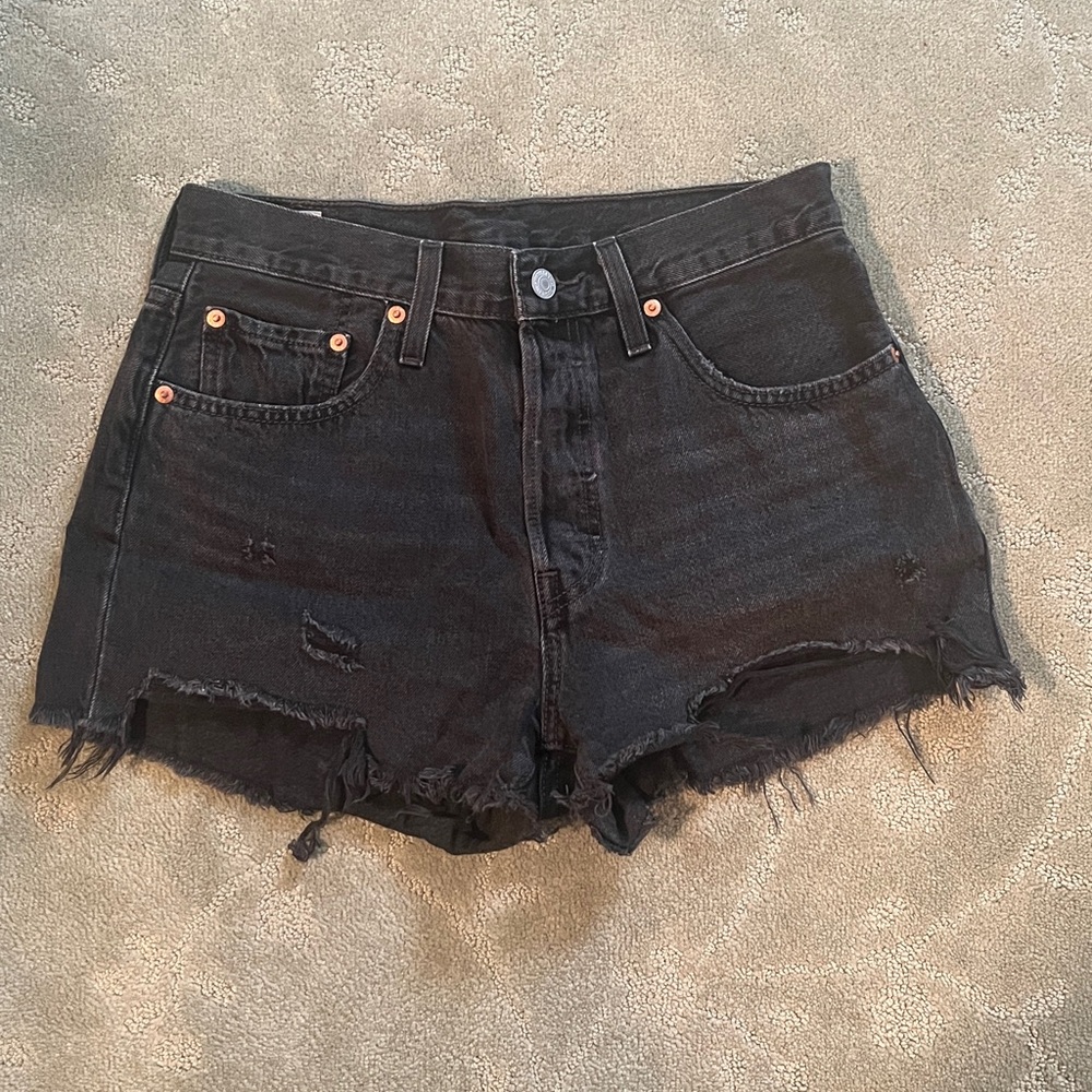 Levi's Black Distressed High-Rise Denim Shorts